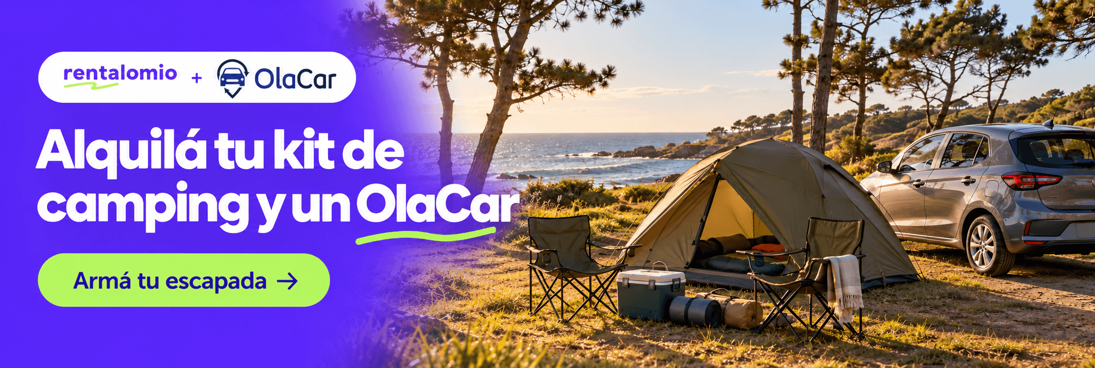 RentaloMio y OlaCar: alquilá tu kit de camping y un auto en OlaCar. Armá tu escapada.